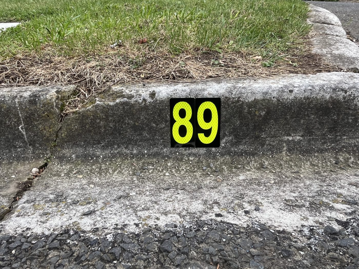 Close-up of a CurbGlow marker on a curb in daylight